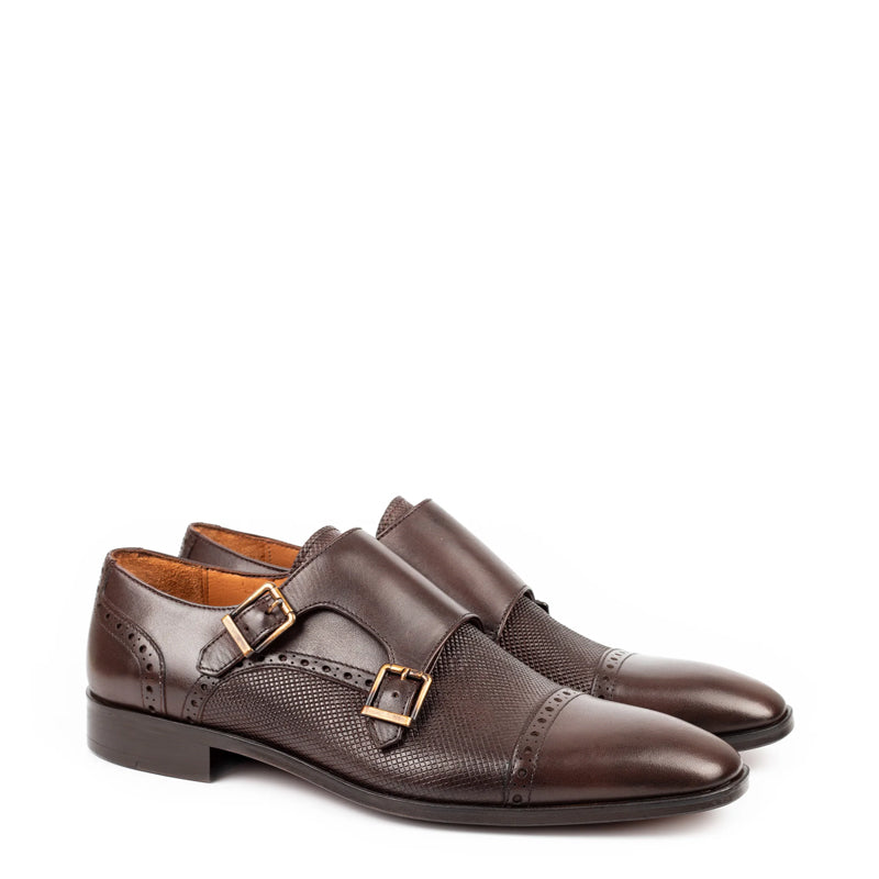 Men Handmade Leather Double Monk Strap Shoe Black