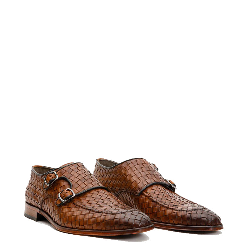 Black Woven Double Monk Strap Men's Shoes