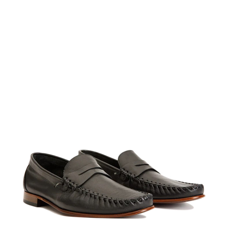 Black Leather Penny Loafer Men Shoes