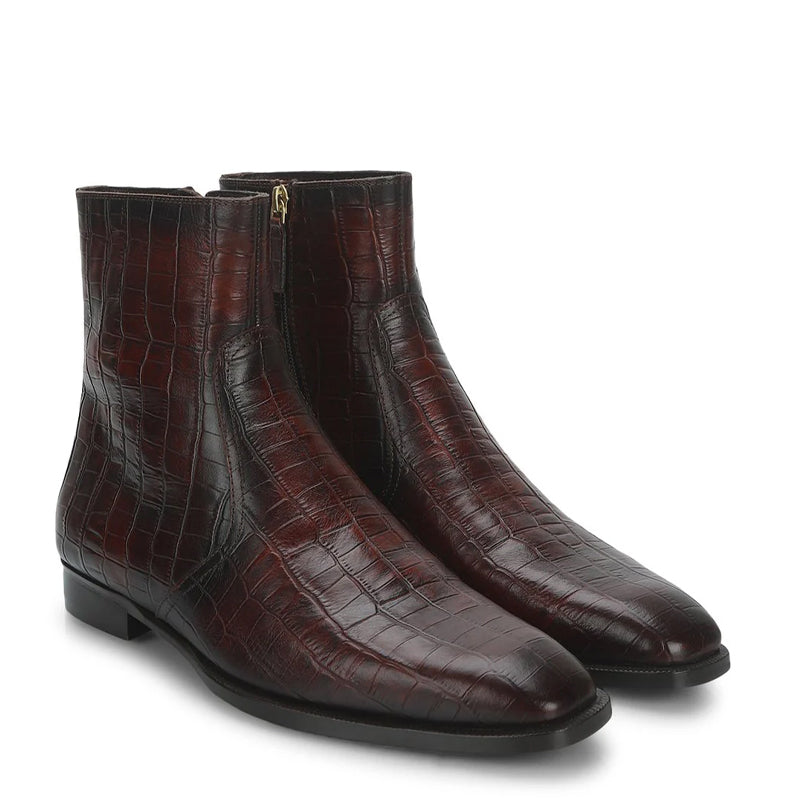 Croco Embossed Leather High Chelsea Boots