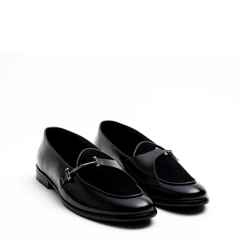 Classic Upper Suede Leather Black Loafer With Side Buckle