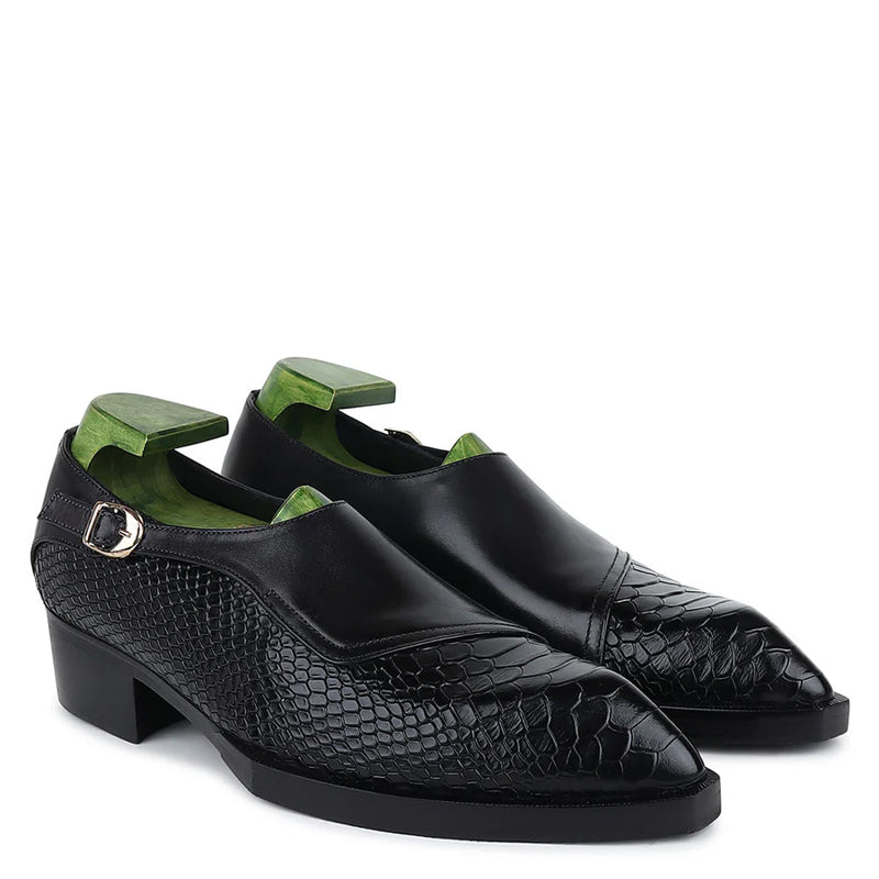 Luxury Design Handmade Leather Single Monk Black Shoe