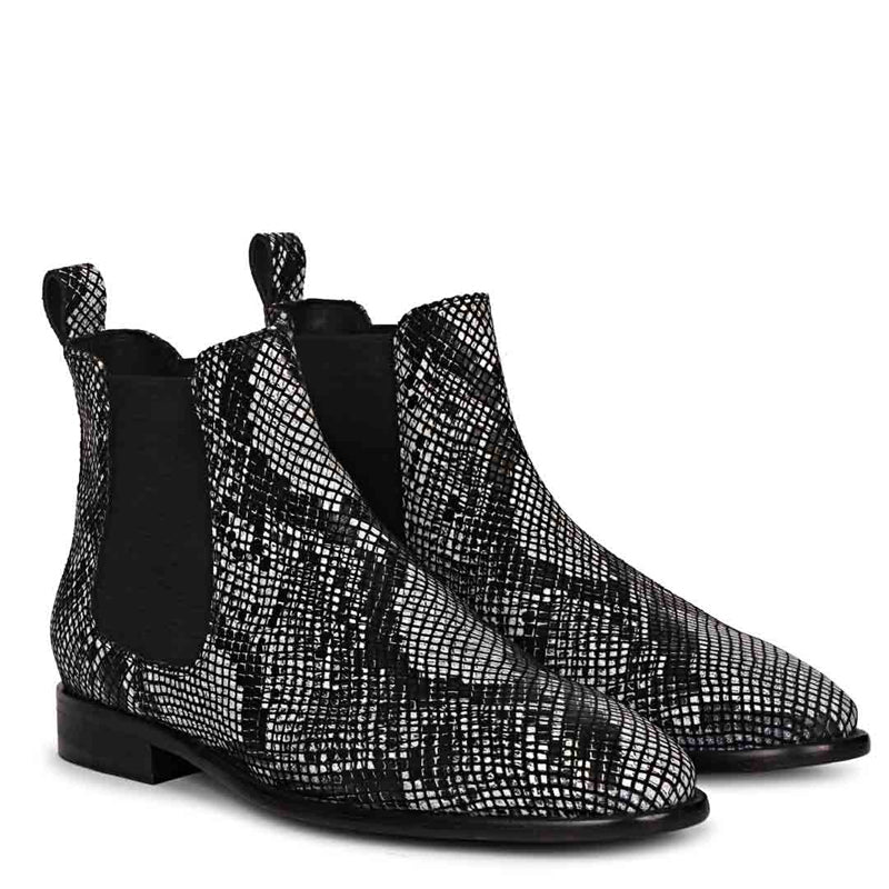 Snake Print Leather Chelsea Boots