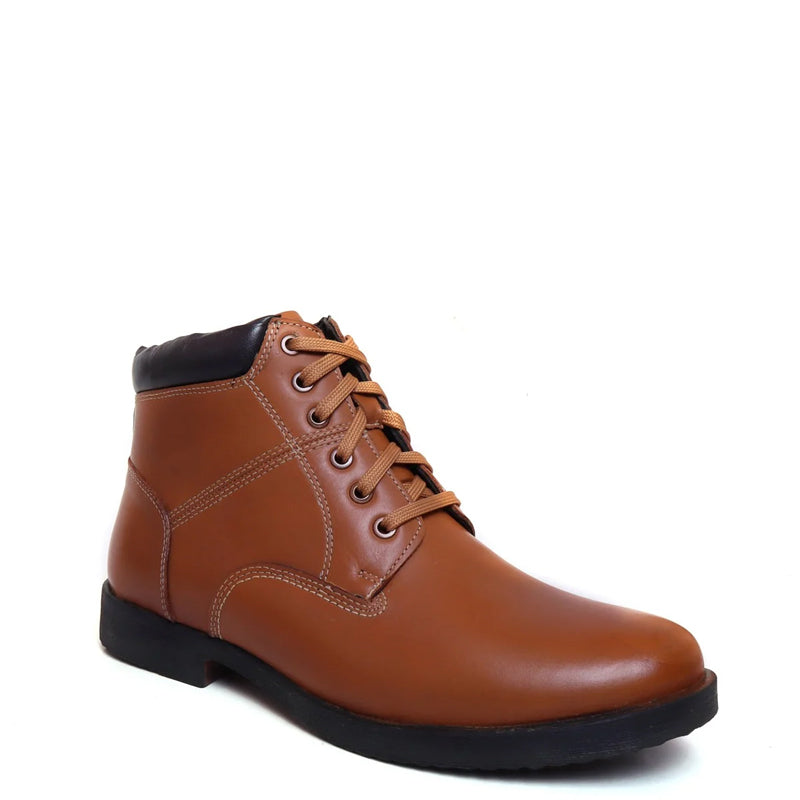 Leather Lace-Up High Ankle Boot Black for Men