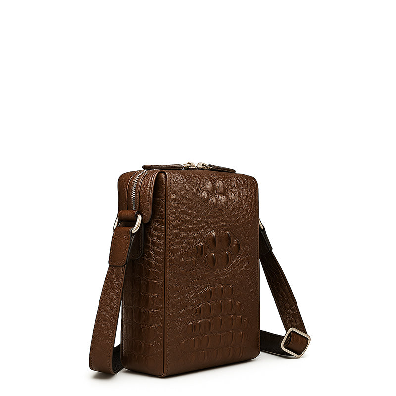Men's Italian Crocodile Leather Tan Side Bag