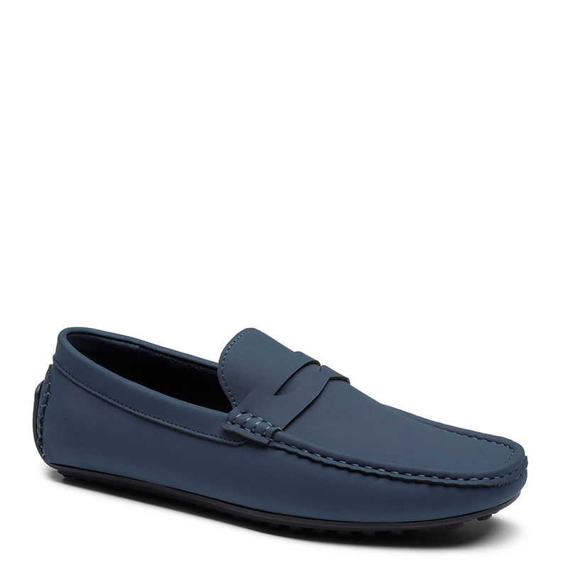 Heritage-Style Suede Moc Toe Penny Loafer Blue