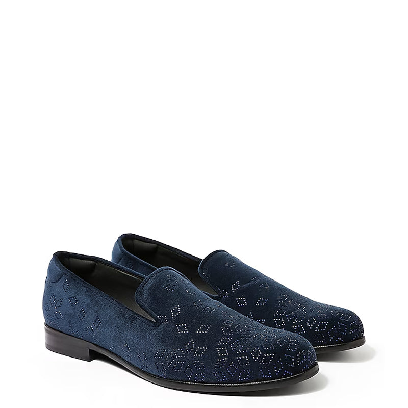 Velvet Handmade Luxury Design Leather Blue Loafer