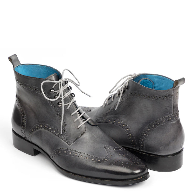 Men Dual Tone Leather Wingtip Ankle Grey Boot