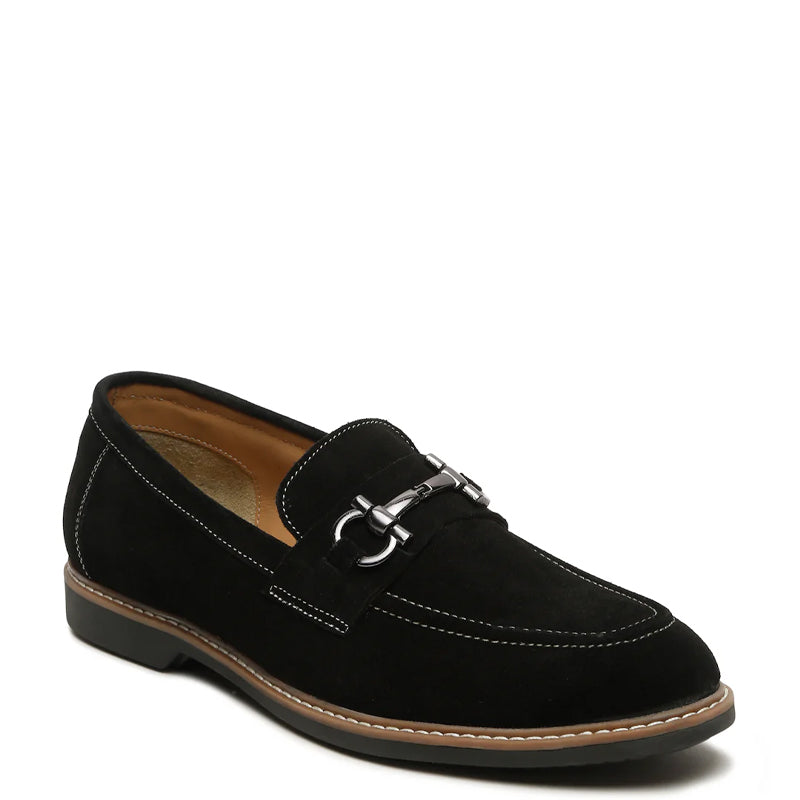 Handmade Suede Leather Black Loafer With Antique Silver Buckle
