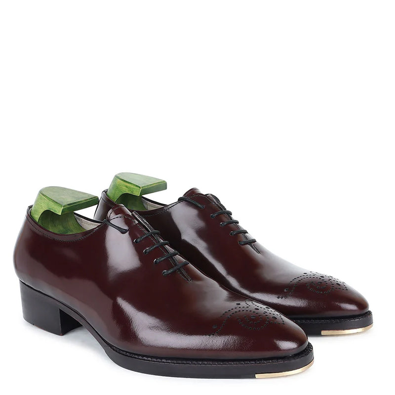Classic Wholecut Shiny Leather Oxford Burgundy Shoe With Metal Toe