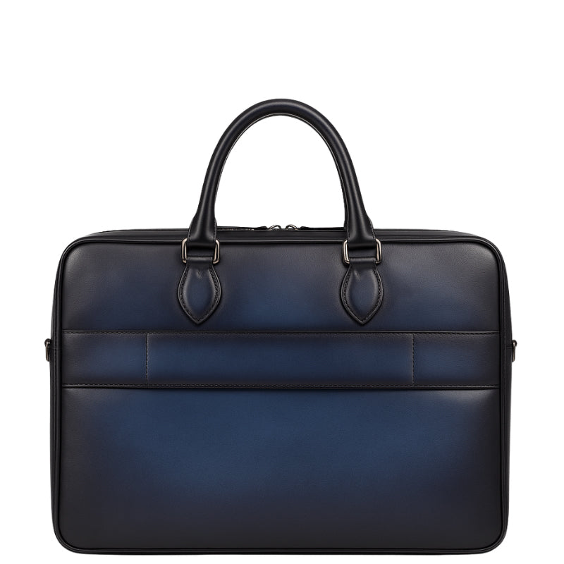 Men's Italian Multifunctional Luxury Blue Leather Briefcase Bag