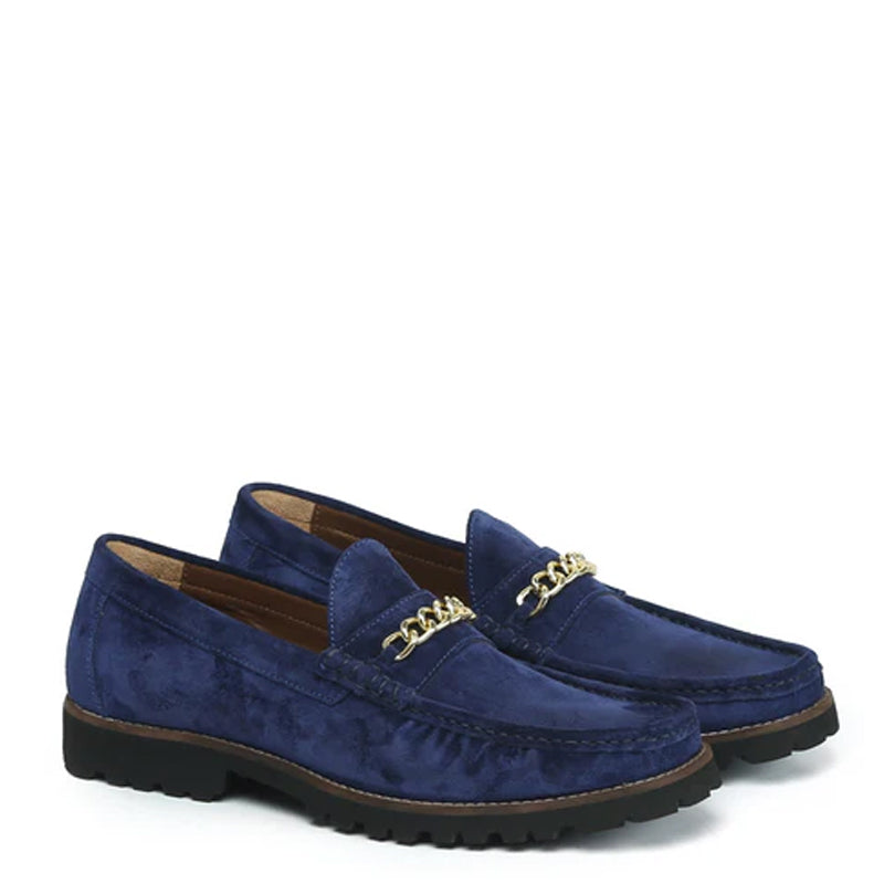 Suede Leather Loafers With Golden Black Chain