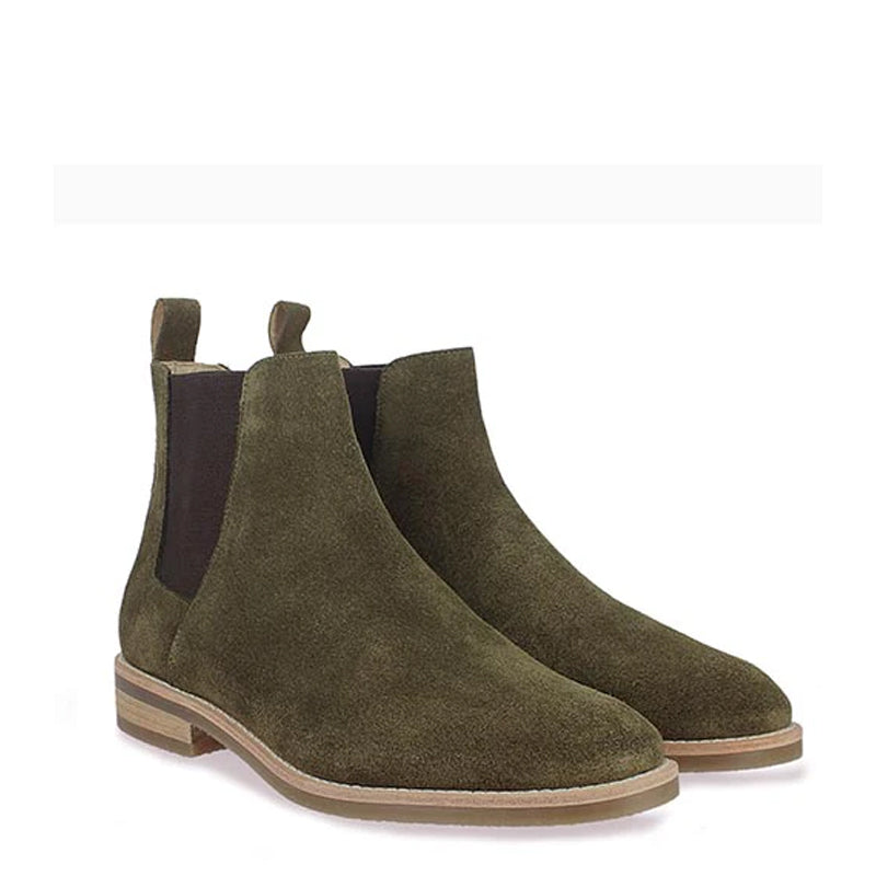 Men Solid Suede Leather Chelsea Boot Black