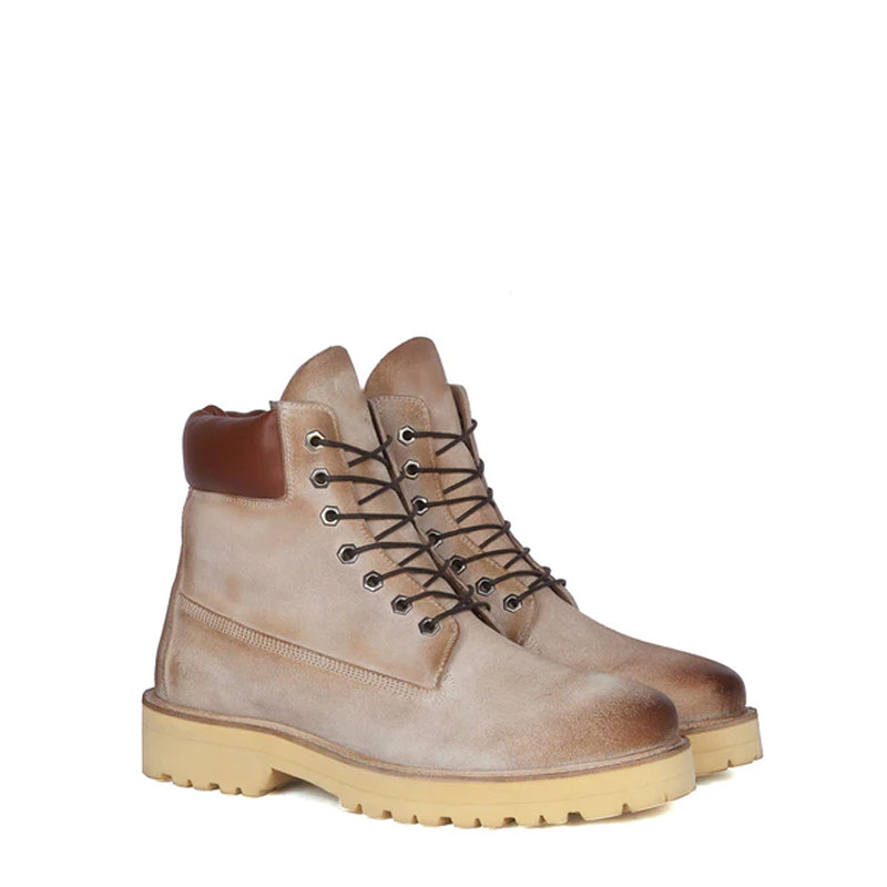 Suede Leather Lace-Up Biker Tan Boot