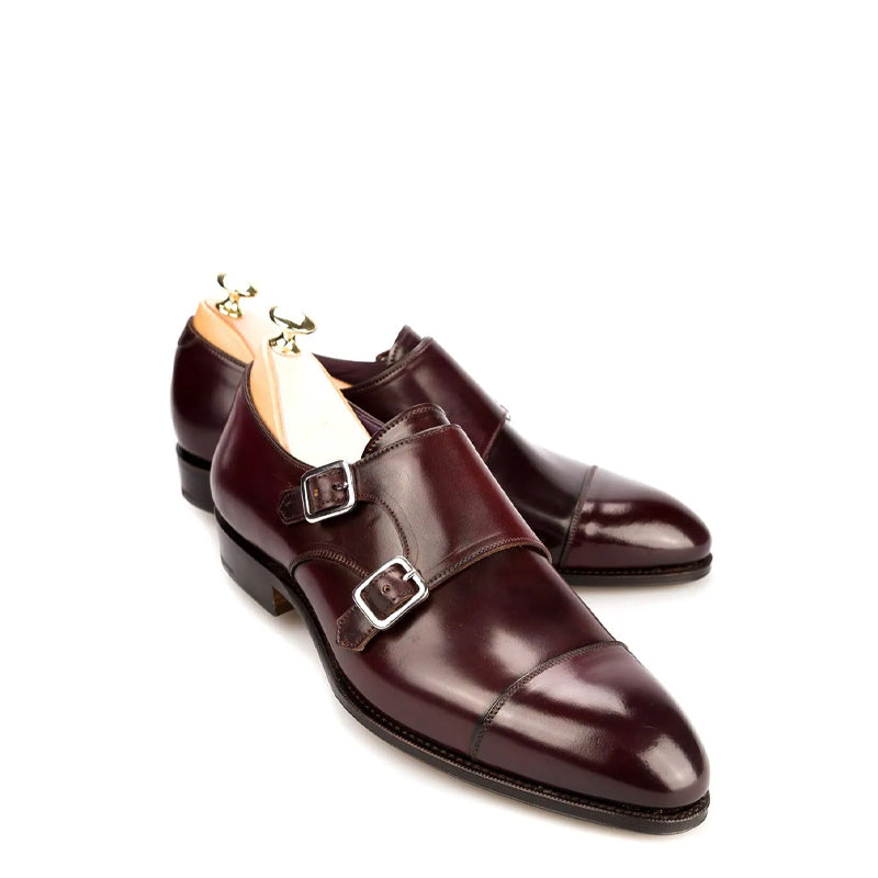 Premium Captoe Leather Double MonkStrap Shoe Burgundy