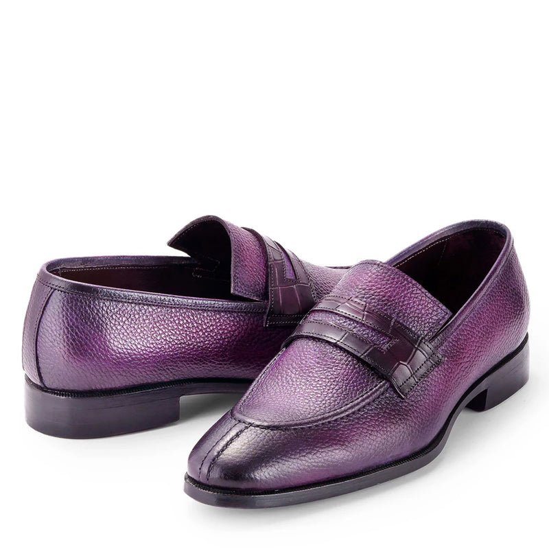 Men Split Toe Leather Loafer Purple Shoe