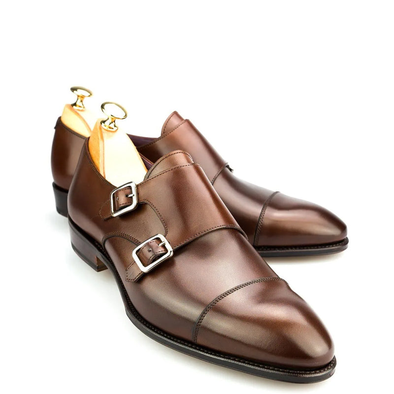 Premium Captoe Leather Double MonkStrap Shoe Burgundy