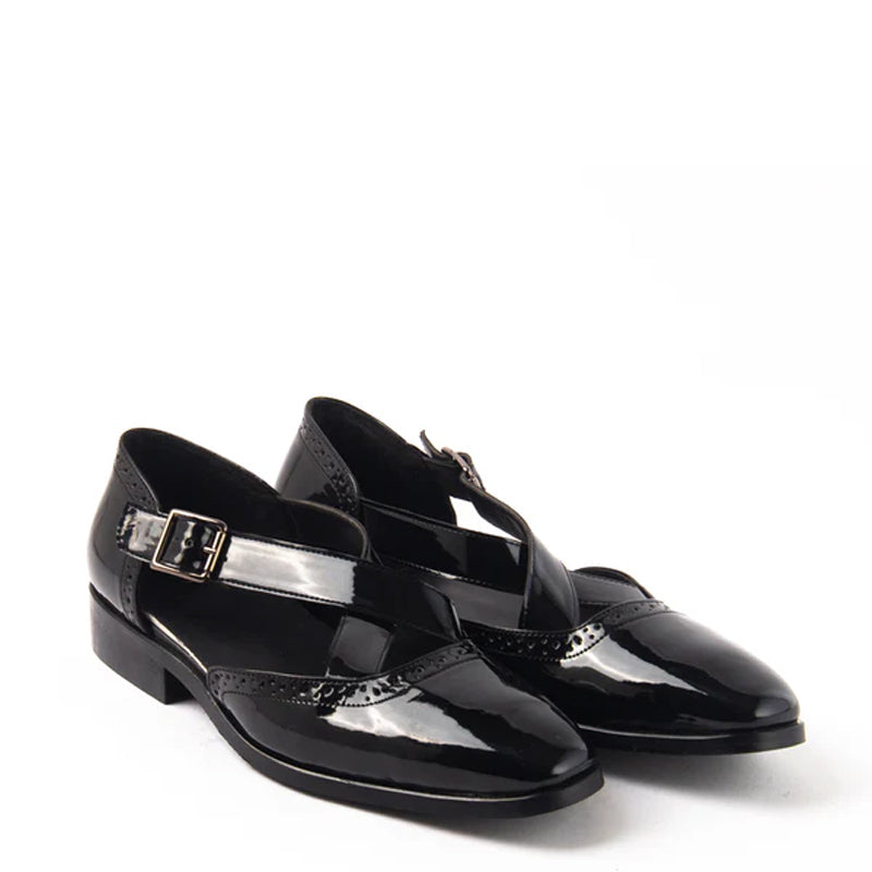 Patent Classic Leather Peshawari Black Sandals