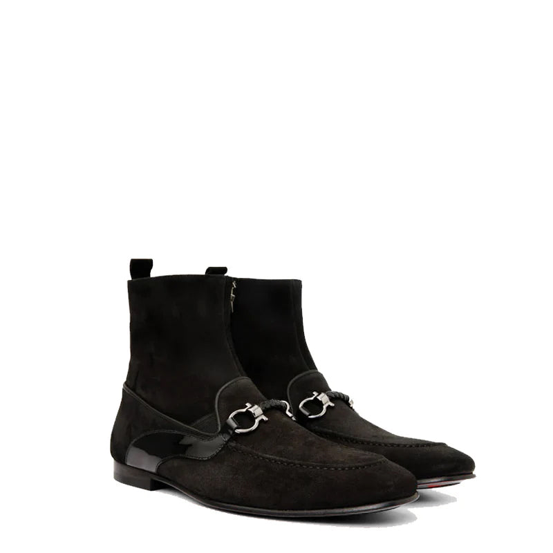 Black Suede Zip-Up Dress Men Boot