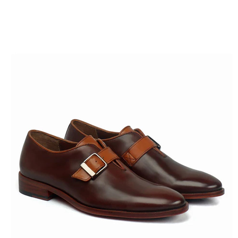 Leather Buckled Single Monk Brown Straps Shoe