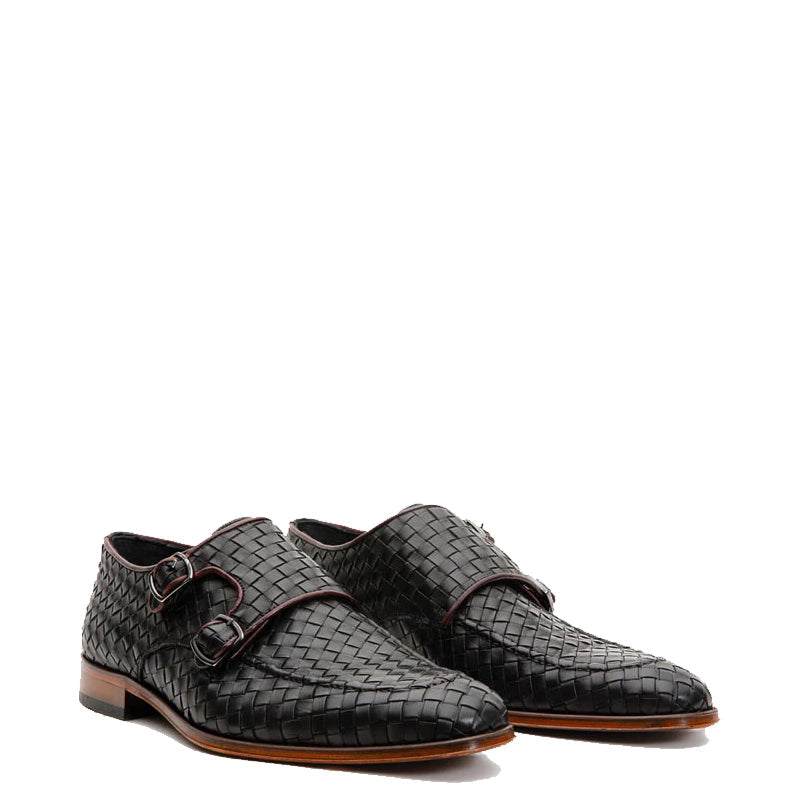Wine Woven Double Monk Strap Men's Shoes