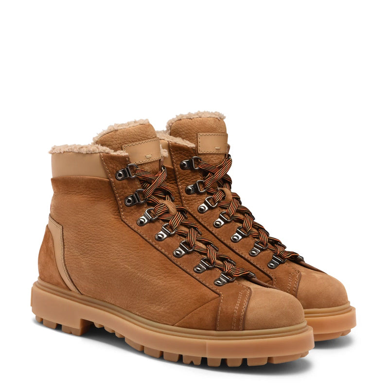 Men Tumbled Leather Hiking Boots With Fur