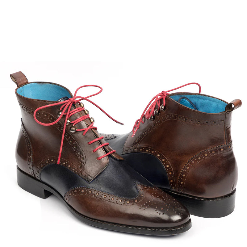 Men Dual Tone Leather Wingtip Ankle Grey Boot