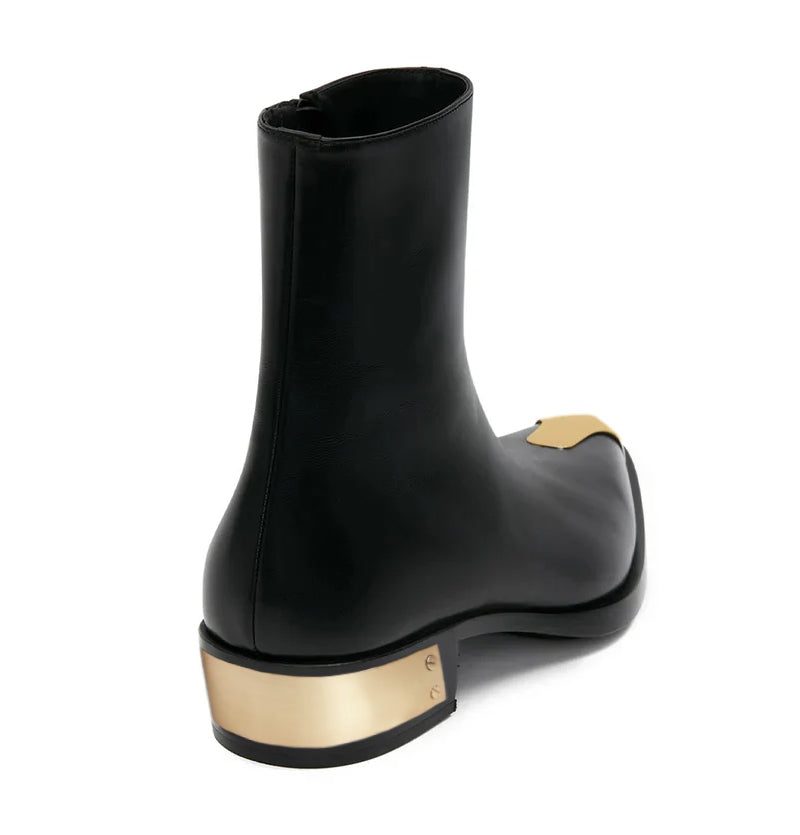 Punk Leather Boots Golden Toe Black Shoe