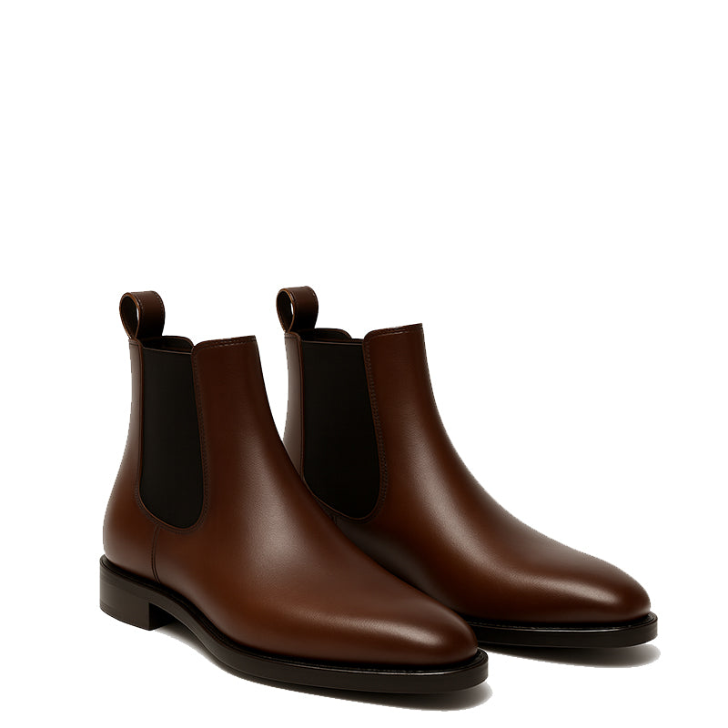 Men's Brown Round-Toe Block-Heeled Chelsea Boots