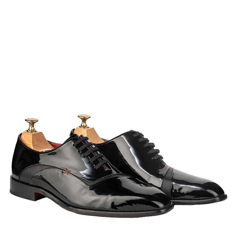 Meta Cut Shiny Leather Oxford Black/Tan Shoe