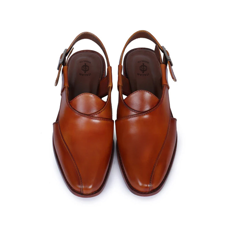 Cross Strap Slip-On Leather Peshawari Burgundy Sandal