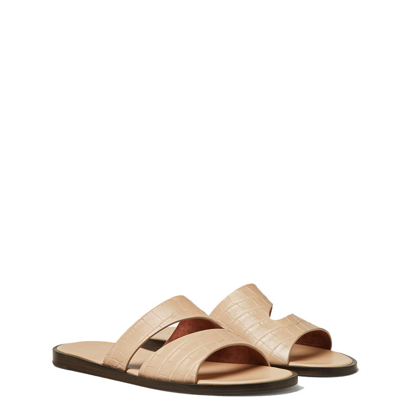 Croco Leather Double Strap Sandal