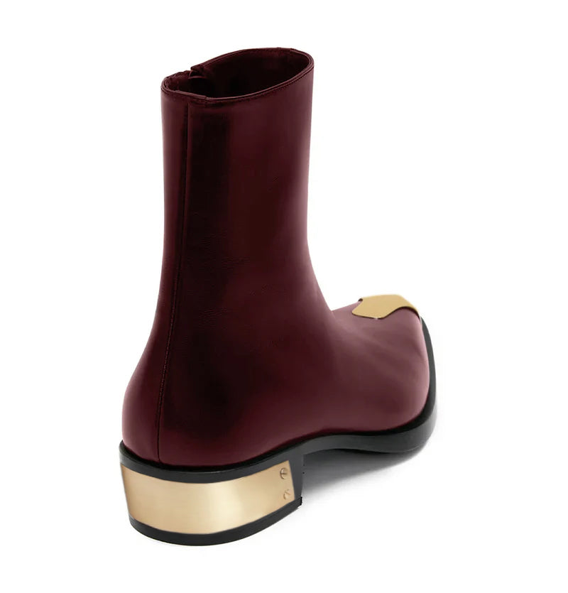 Punk Leather Boots Golden Toe Black Shoe