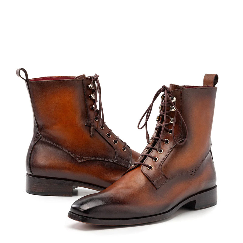 Premium Plain Toe Lace-Up Leather Ankle Boot Grey