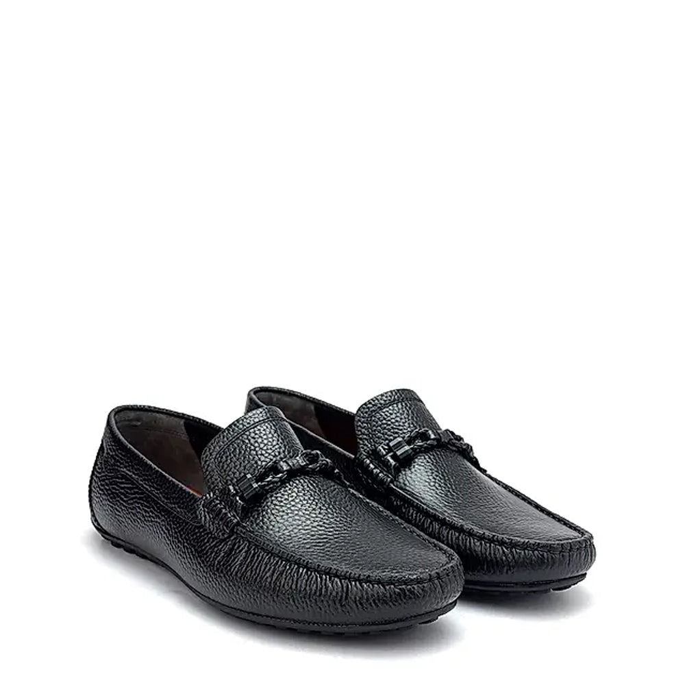 Men Textured Leather Driving Black Loafer