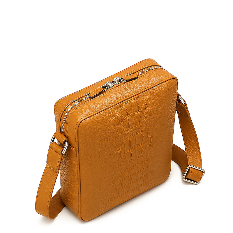 Men's Italian Crocodile Leather Brown Side Bag