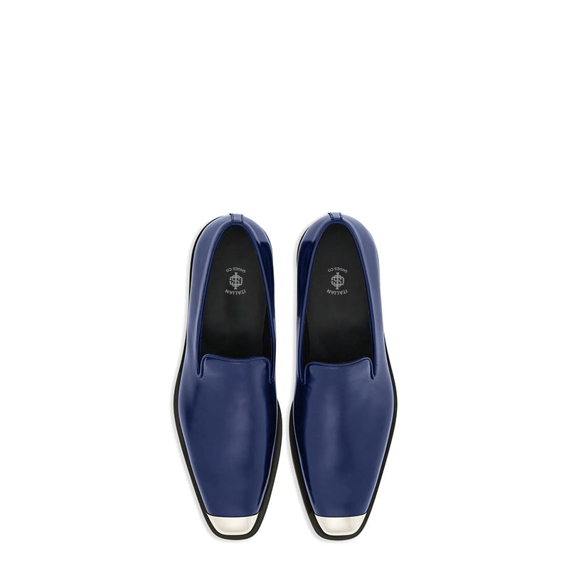 Men Silver Toe Solid Leather Loafers