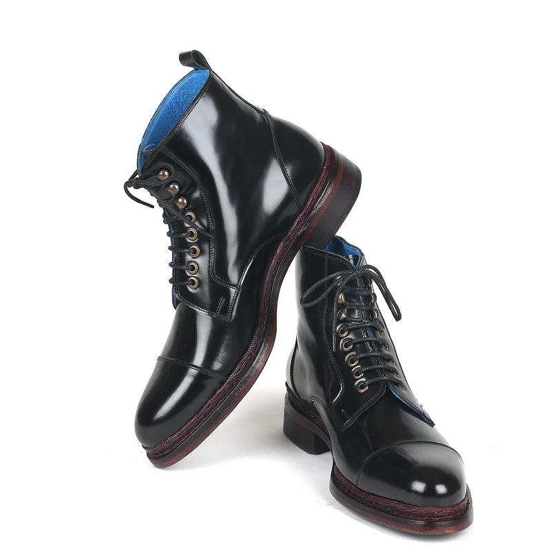 Men Polished Leather Ankle Boot Black