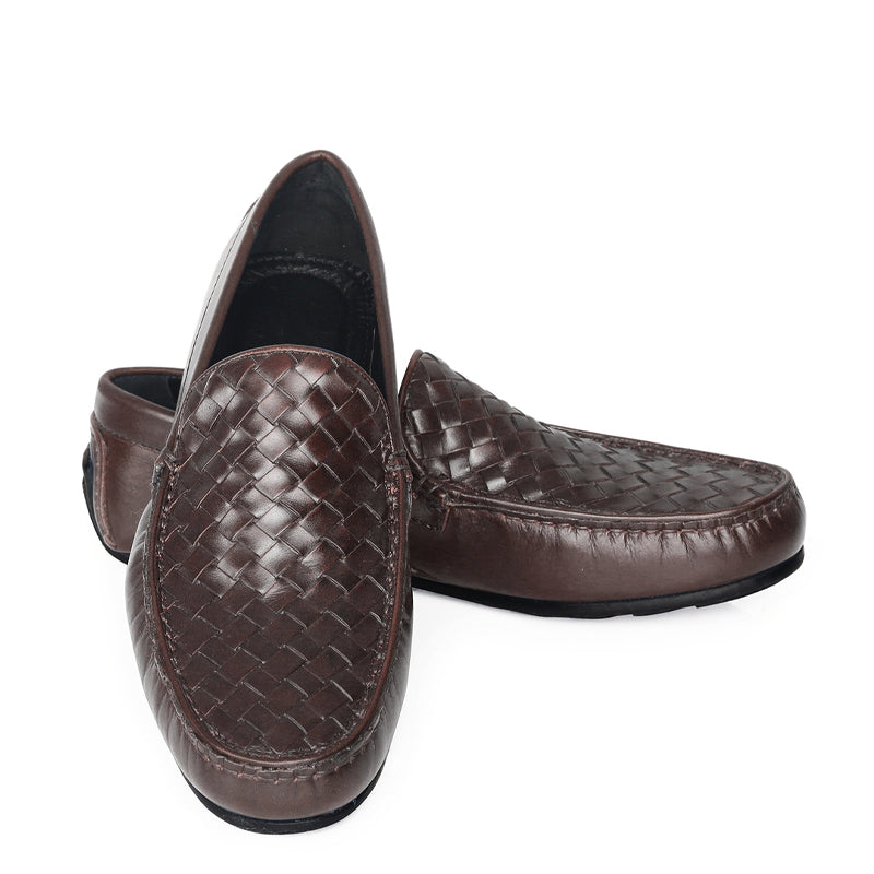 Premium Leather Weaved Textured Driving Burgundy Loafer