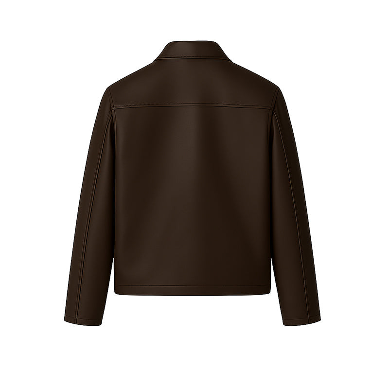 Men's Plain Casual Tan Leather Jacket with Collar