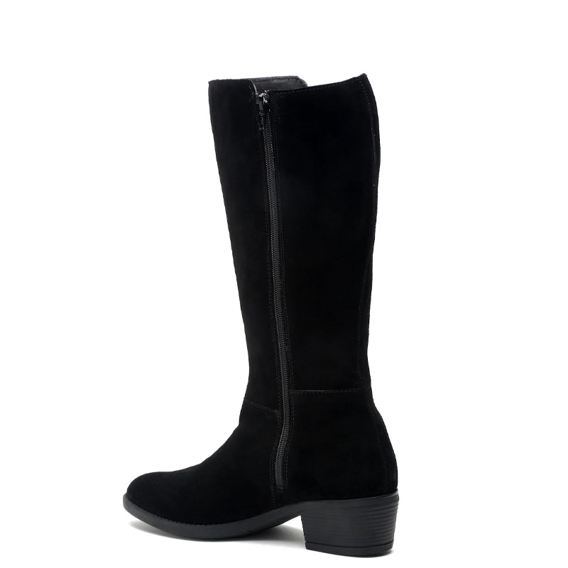 Women Suede Knee High-Top Side Zipper Black Boot
