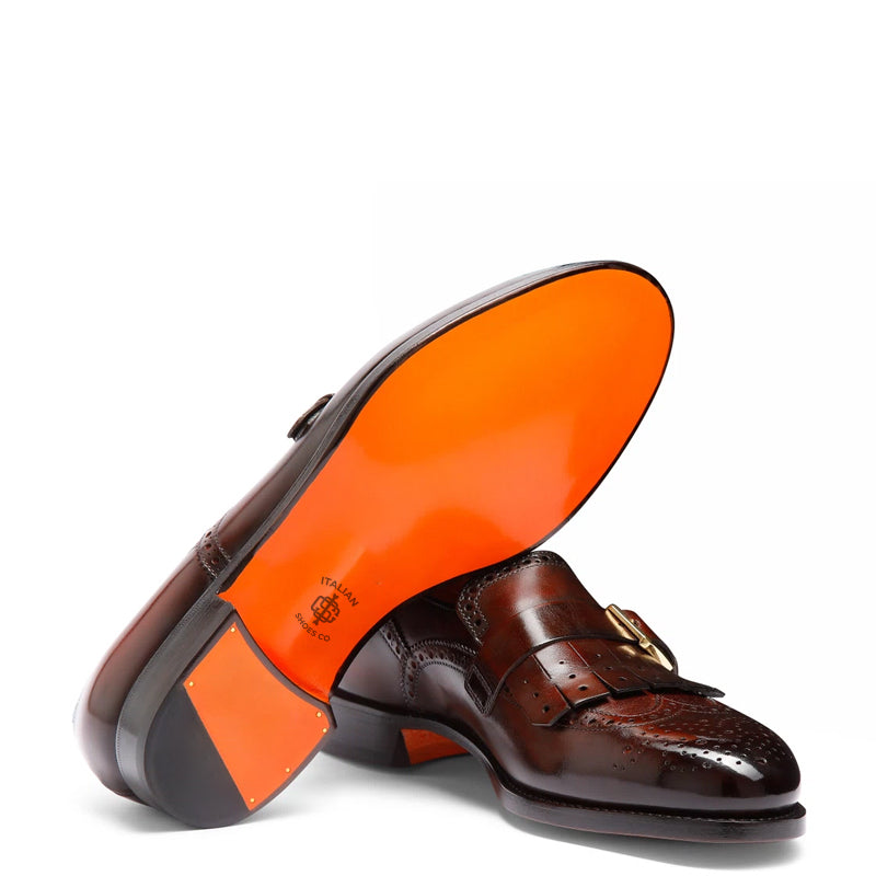 Handmade Leather Single Buckle Burgundy Loafer With Fringe