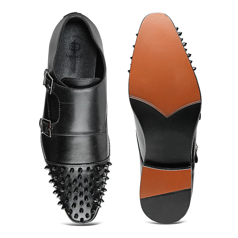 Men Solid Leather Double Monkstrap Black Shoe