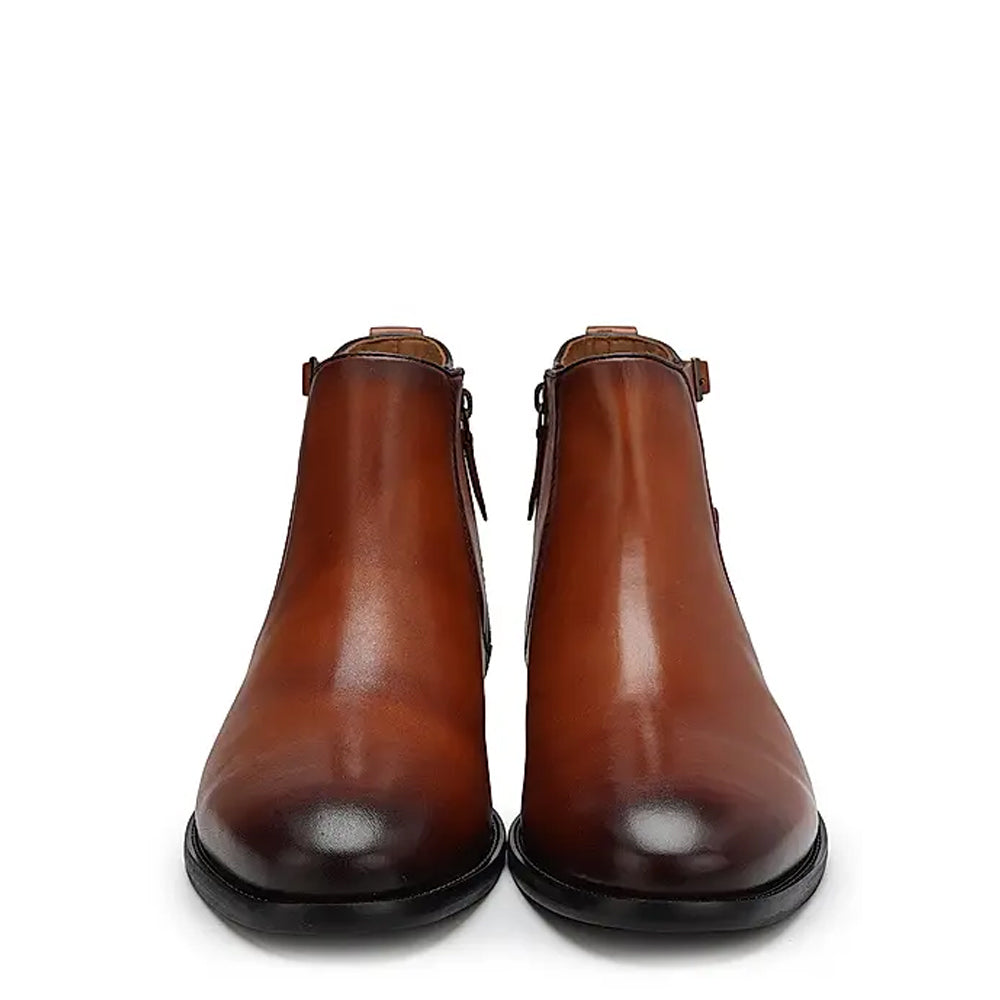 Luxury Leather Chelsea Boots With Side Double Buckle Tan