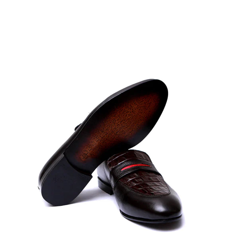 Men Croc Leather Loafer With Red Strap