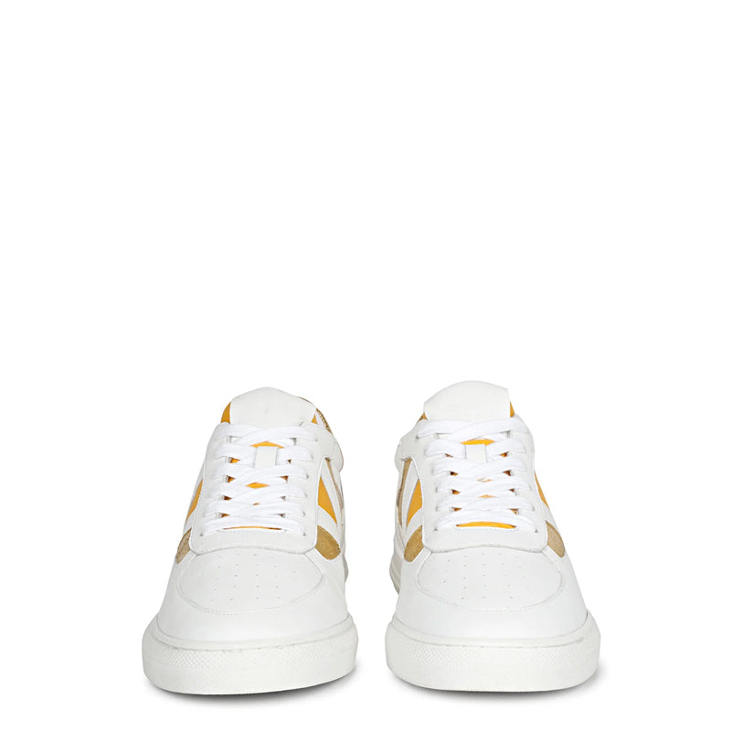 Leather Handcrafted White and Orange Sneaker For Men