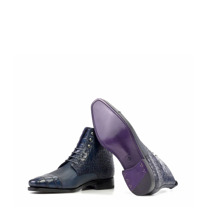 Crocodile Print Leather High Ankle Boot