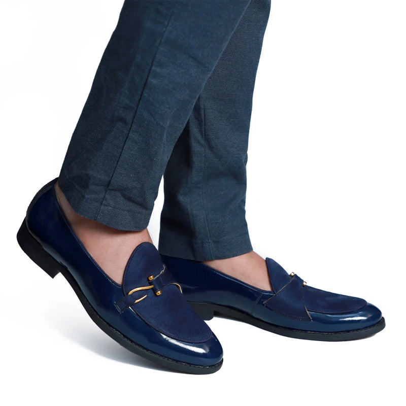 Patent Handmade Leather Blue Loafer For Men