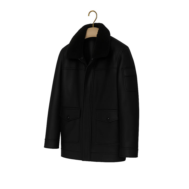 Men's Luxurious Brown Front Pocket Jacket with Fur Collar