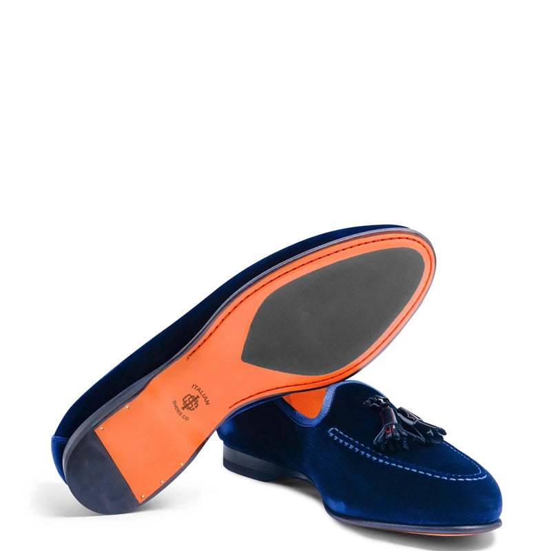 Suede Andrea Velvet Leather Tassel Blue Loafer